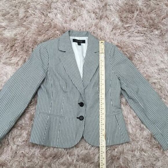 Kasper Womens Suit Blazer Black White Stripe Stretch Pocket Short Notch Lapel 10 - Picture 4 of 6